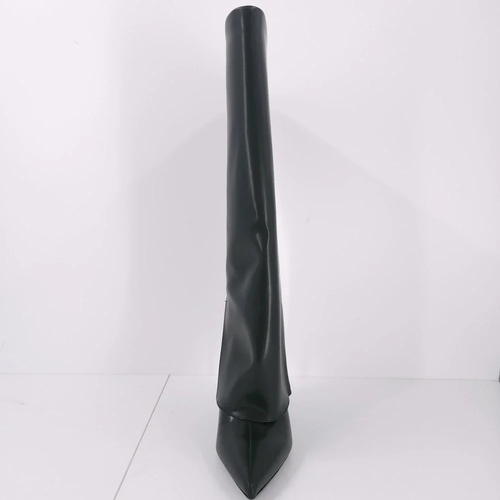 I.N.C Skylar Fold Over Cuffed Knee High Boots Black Micro Womens 11 M WC